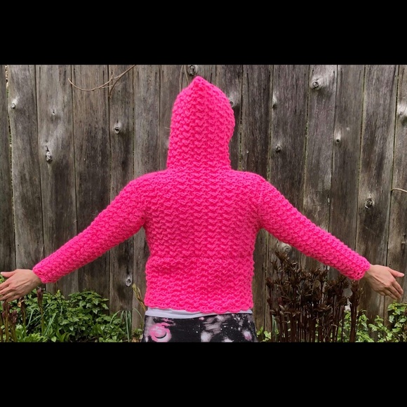 Neon Pink Crocheted Hoodie - Picture 2 of 2